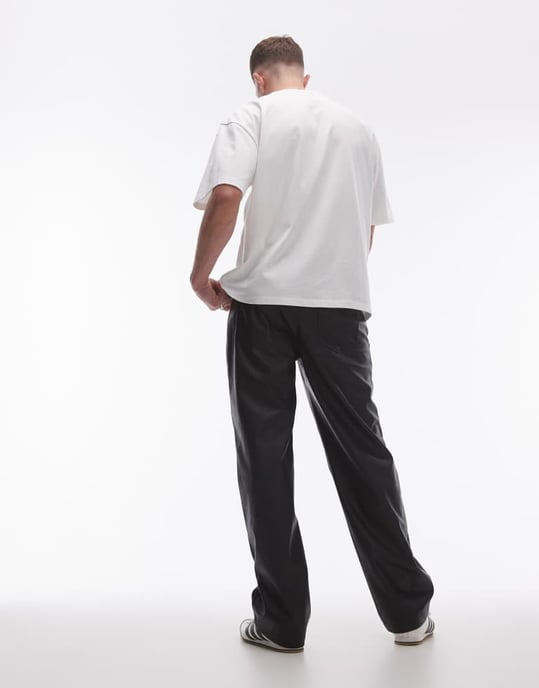 Topman wide leg faux leather trousers in black - Image 2
