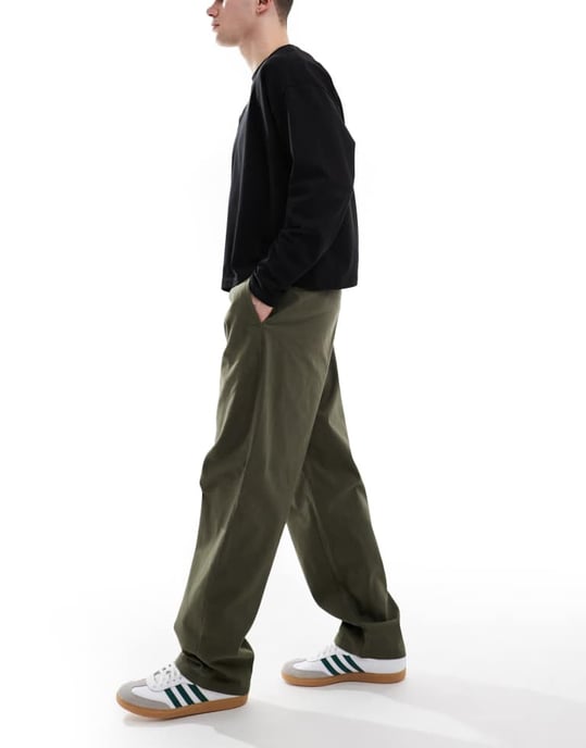 ONLY & SONS pleated wide leg trouser in khaki - Image 4