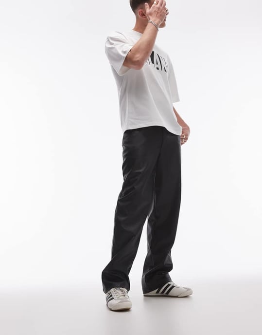 Topman wide leg faux leather trousers in black - Image 4