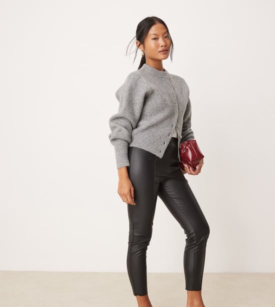 JDY Petite high waisted faux leather trousers in black - Image 1