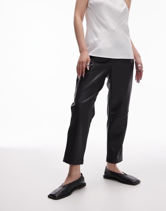Topshop Petite faux leather peg trouser in black - Image 4