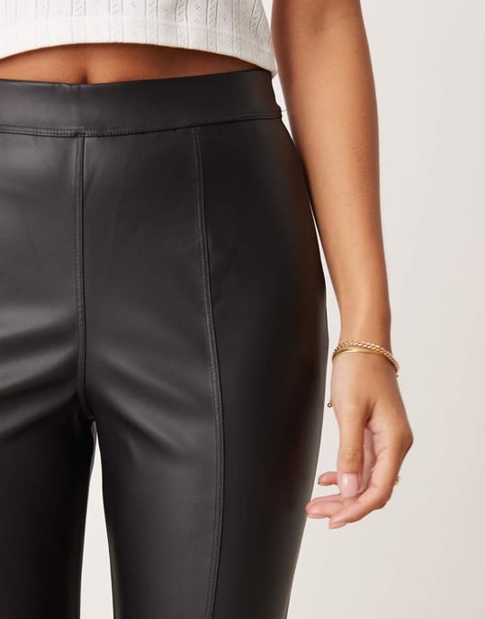 JDY Petite high waisted faux leather trousers in black - Image 4