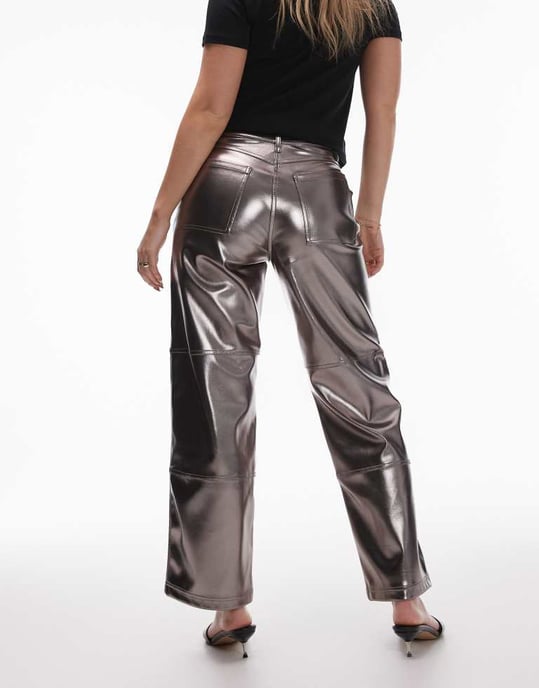 Topshop Hourglass straight leg metallic faux leather trouser in gunmetal - Image 2