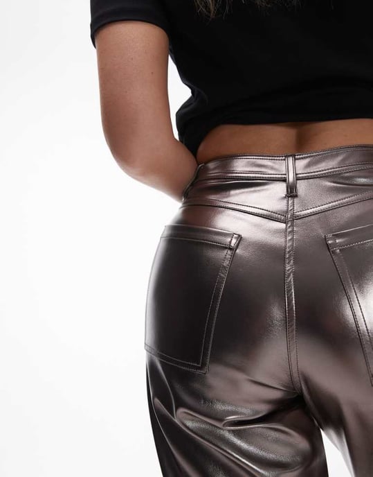 Topshop Hourglass straight leg metallic faux leather trouser in gunmetal - Image 3