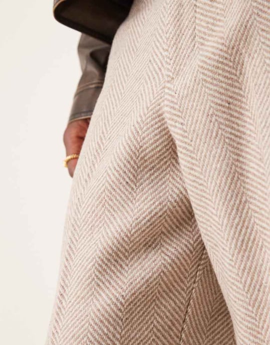 ASOS DESIGN smart wide leg wool blend herringbone trousers in stone - Image 4