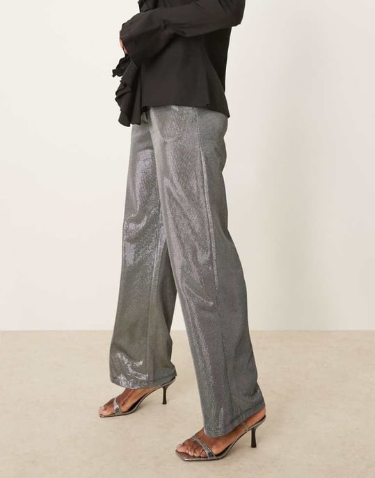 JDY wide leg trousers in metallic silver - Image 2