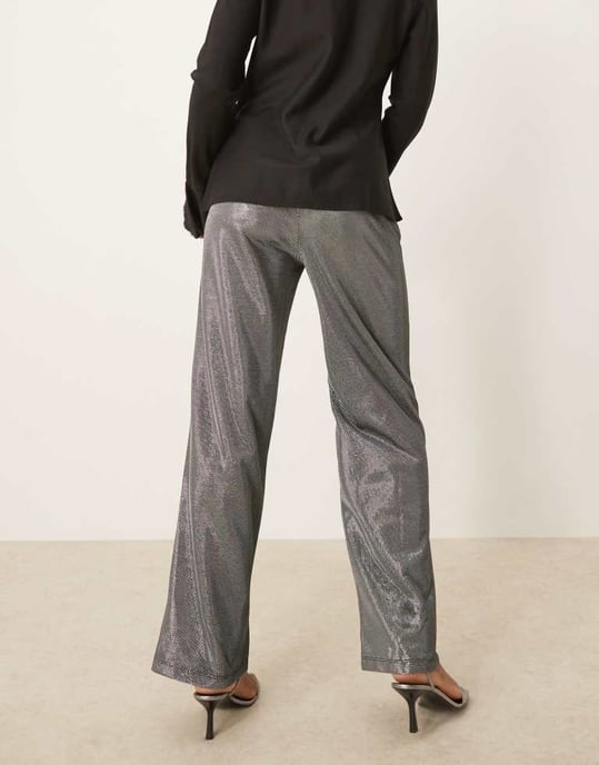 JDY wide leg trousers in metallic silver - Image 3