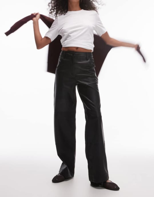 Topshop seam detail straight leg faux leather trouser in black - Image 1