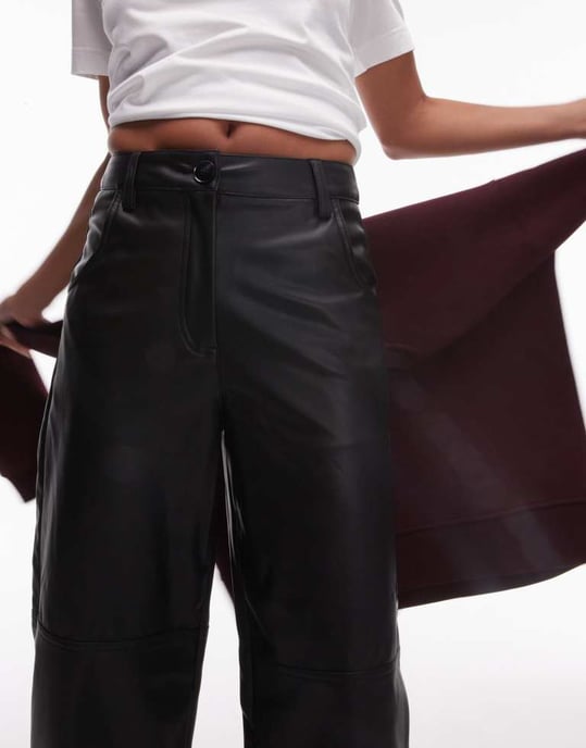 Topshop seam detail straight leg faux leather trouser in black - Image 2