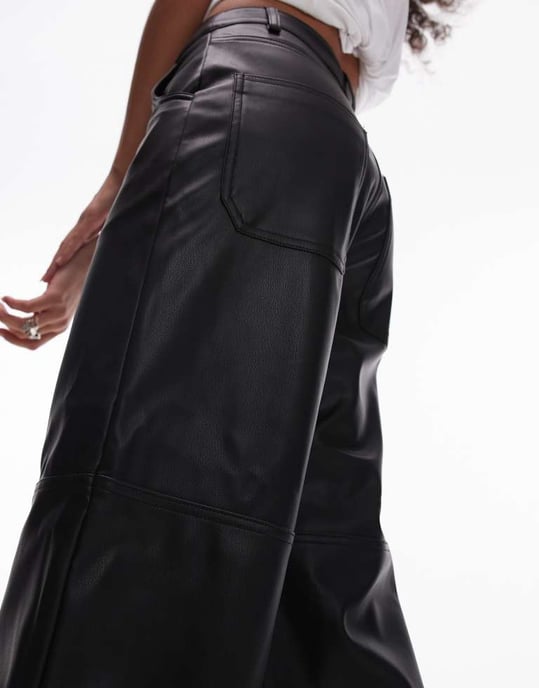 Topshop seam detail straight leg faux leather trouser in black - Image 4
