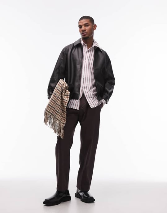 Topman smart cotton wide leg trousers in brown - Image 1