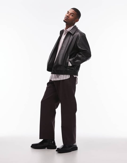 Topman smart cotton wide leg trousers in brown - Image 2
