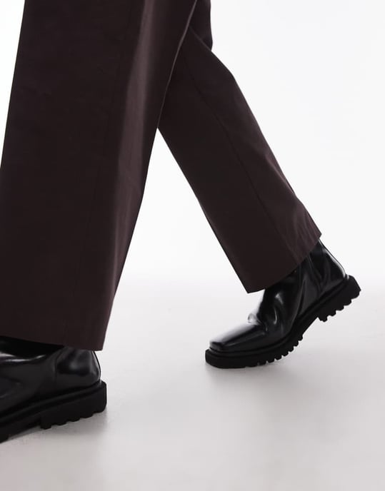 Topman smart cotton wide leg trousers in brown - Image 3