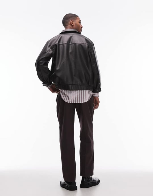 Topman smart cotton wide leg trousers in brown - Image 4