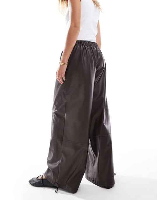 ASOS DESIGN faux leather oversized volume trousers in chocolate - Image 3