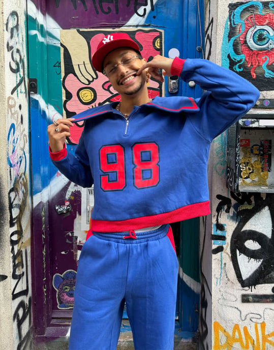 Labelrail x OliBrom straight leg joggers in blue and red co-ord - Image 2