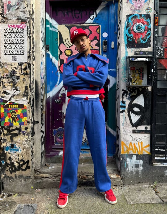 Labelrail x OliBrom straight leg joggers in blue and red co-ord - Image 3