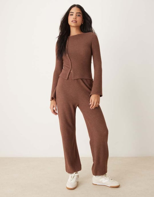 ASOS DESIGN supersoft low rise cuffed jogger co ord in chocolate marl - Image 1