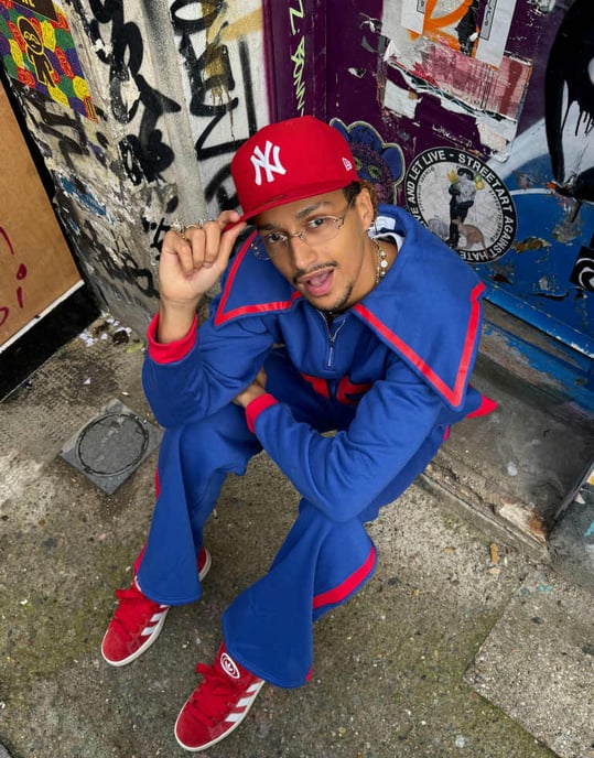 Labelrail x OliBrom straight leg joggers in blue and red co-ord - Image 4