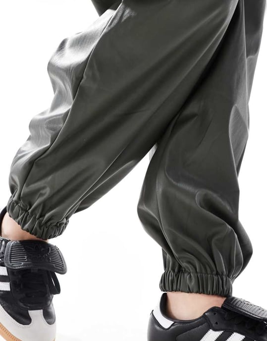 ASOS DESIGN Curve faux leather jogger in khaki - Image 2