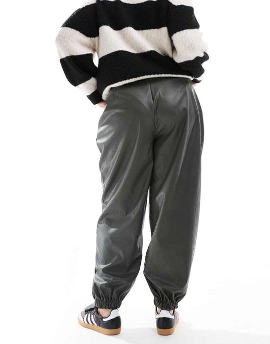 ASOS DESIGN Curve faux leather jogger in khaki - Image 4
