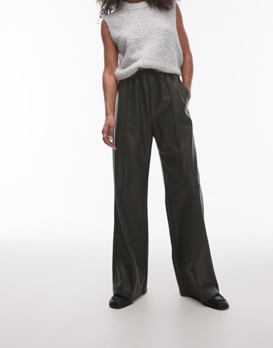 Topshop faux leather jogger in khaki - Image 1