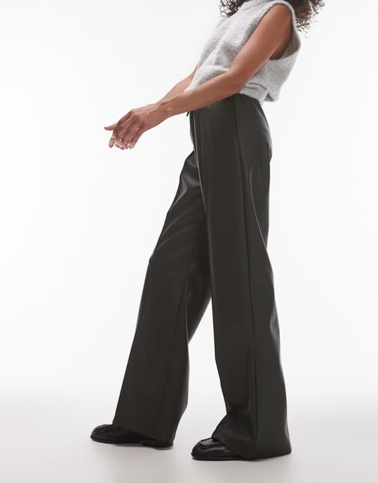 Topshop faux leather jogger in khaki - Image 2