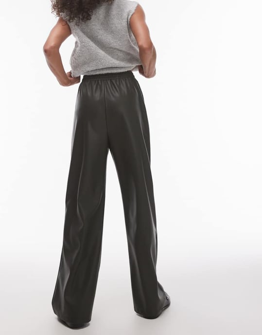 Topshop faux leather jogger in khaki - Image 4