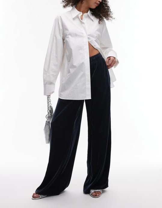 Topshop velvet tie waist jogger in slate - Image 1