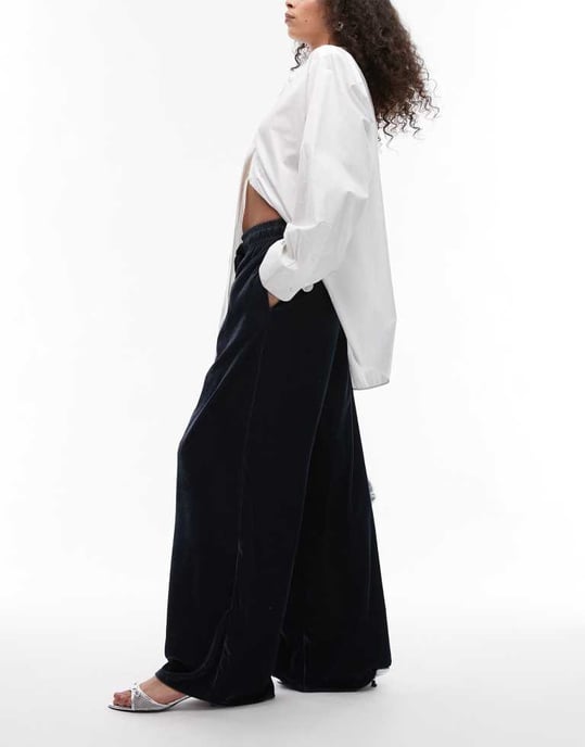 Topshop velvet tie waist jogger in slate - Image 2