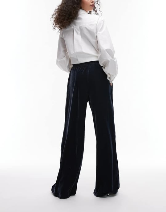 Topshop velvet tie waist jogger in slate - Image 4