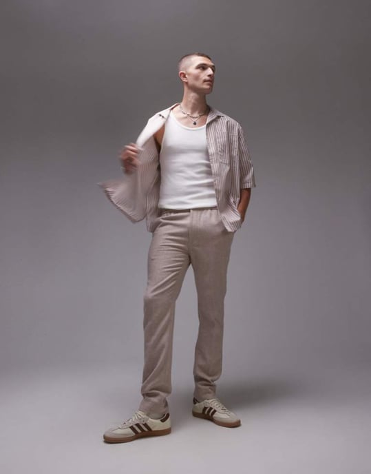 Topman premiumn skinny wool mix jogger suit trouser in stone - Image 1