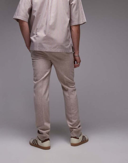 Topman premiumn skinny wool mix jogger suit trouser in stone - Image 2
