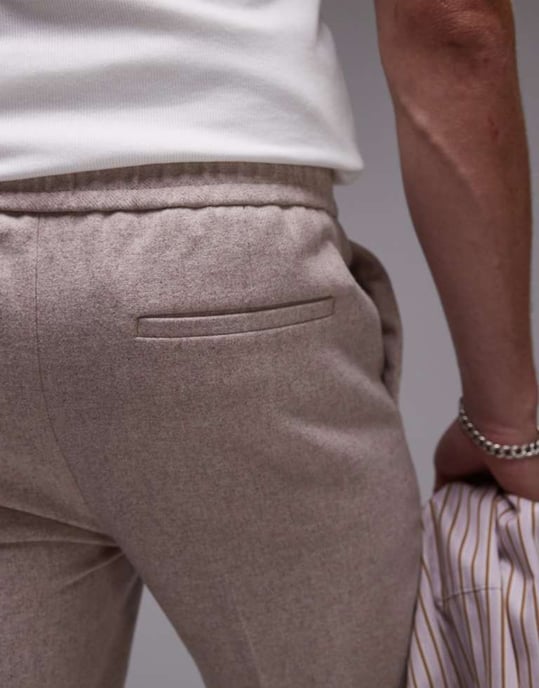 Topman premiumn skinny wool mix jogger suit trouser in stone - Image 3