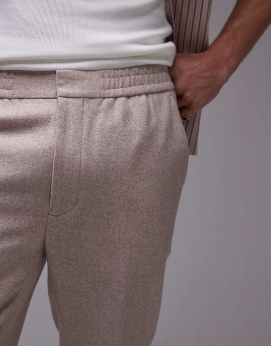 Topman premiumn skinny wool mix jogger suit trouser in stone - Image 4