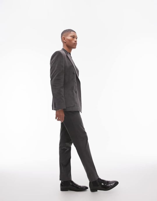 Topman skinny cord suit trousers in charcoal - Image 1