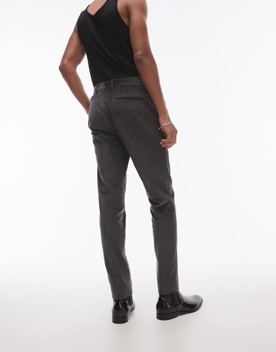 Topman skinny cord suit trousers in charcoal - Image 3