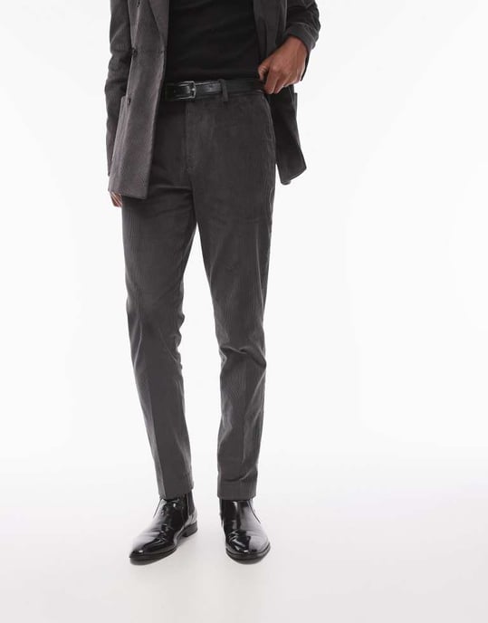 Topman skinny cord suit trousers in charcoal - Image 4
