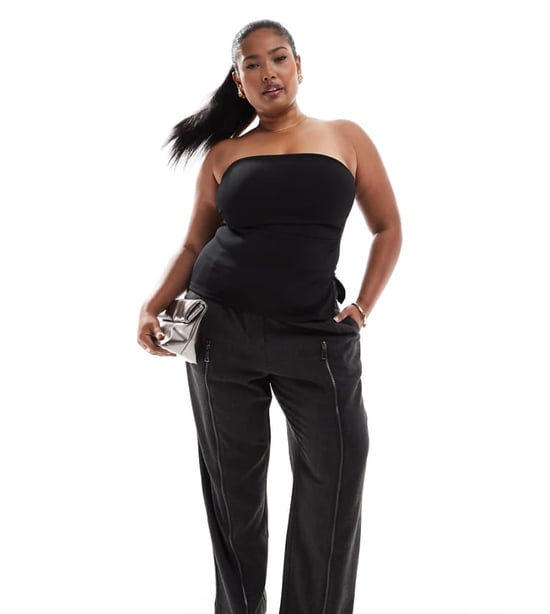 ASOS DESIGN Curve zip leg tailored trouser in charcoal - Image 1