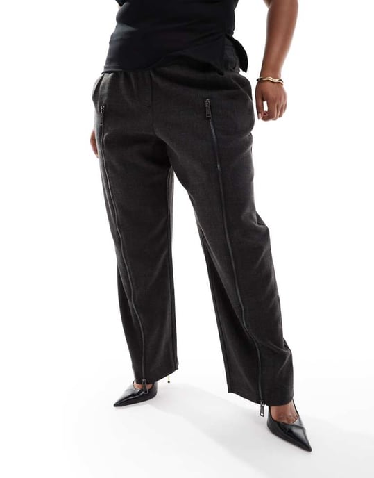 ASOS DESIGN Curve zip leg tailored trouser in charcoal - Image 2