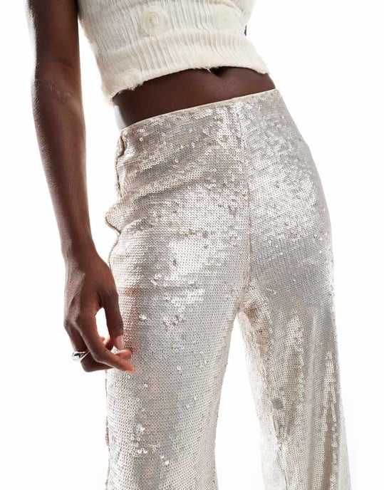 ASOS DESIGN tailored sequin ankle grazer trousers in cream - Image 2