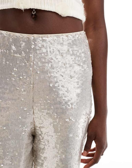 ASOS DESIGN tailored sequin ankle grazer trousers in cream - Image 3