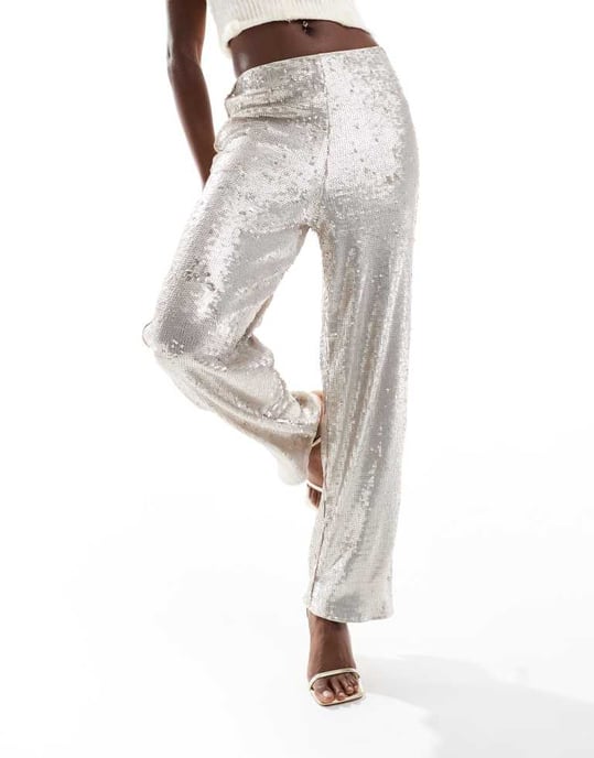 ASOS DESIGN tailored sequin ankle grazer trousers in cream - Image 4