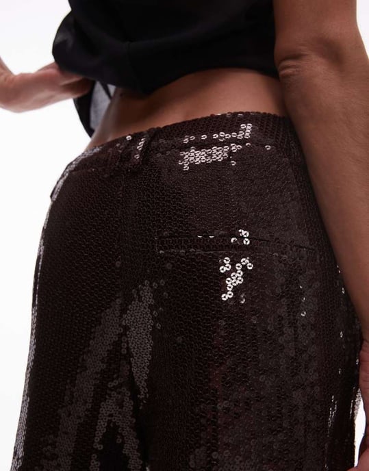 Topshop sequin tailored trouser in brown - Image 2
