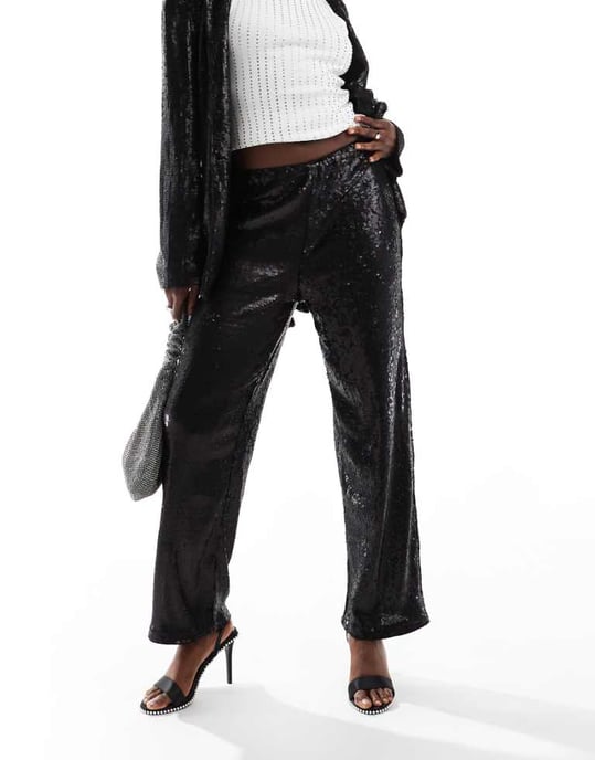 ASOS DESIGN tailored sequin ankle grazer trousers in black - Image 1