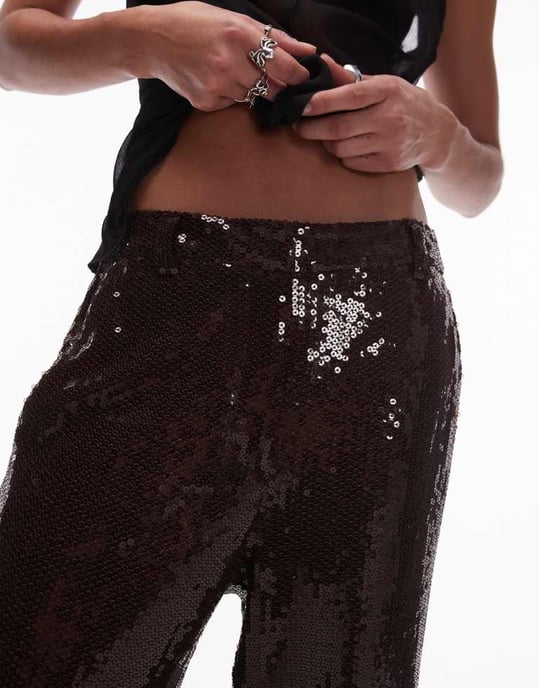 Topshop sequin tailored trouser in brown - Image 4
