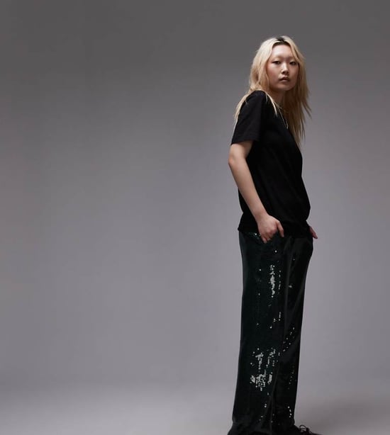 Topshop Petite sequin tailored trouser in green - Image 1