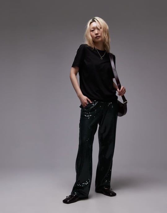 Topshop Petite sequin tailored trouser in green - Image 2