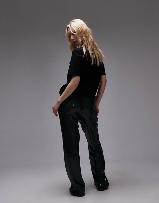 Topshop Petite sequin tailored trouser in green - Image 3
