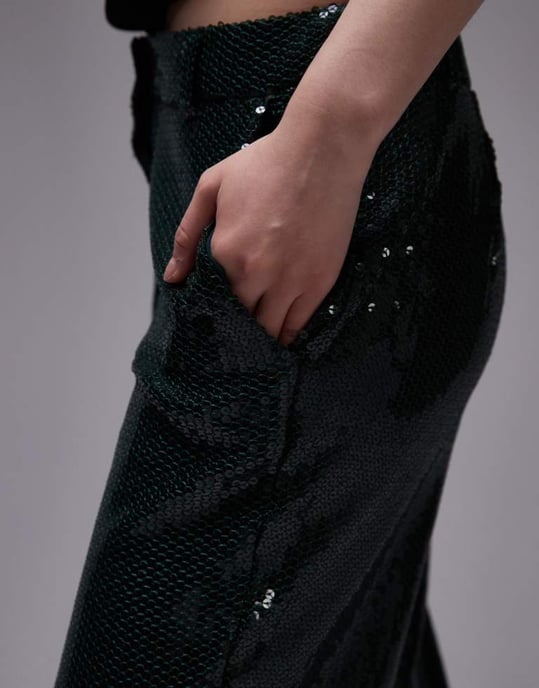Topshop Petite sequin tailored trouser in green - Image 4